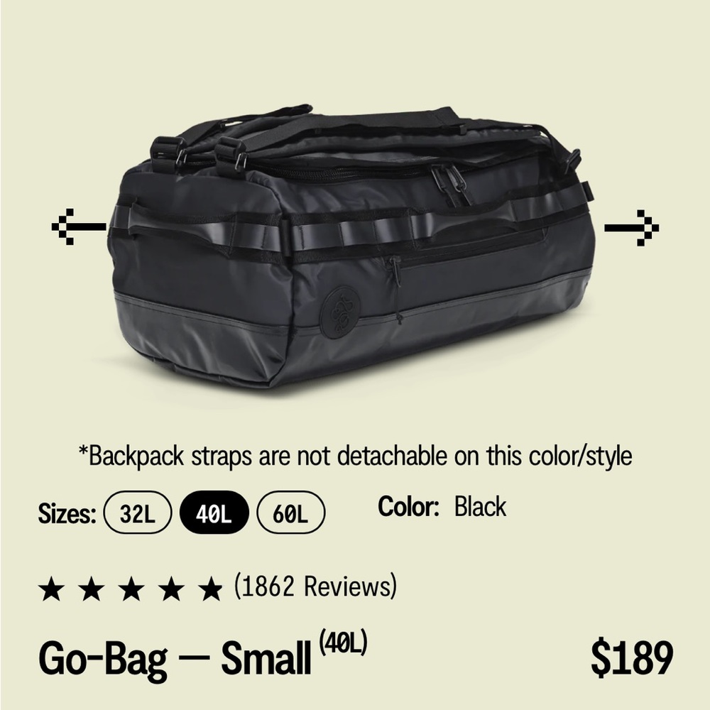 Baboon 2 the Moon Go Bag (Small 40L)